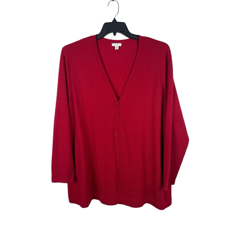 J. Jill Red 2X Wool Blend Soft Knit Long Sleeve Cardigan Sweater V-neck